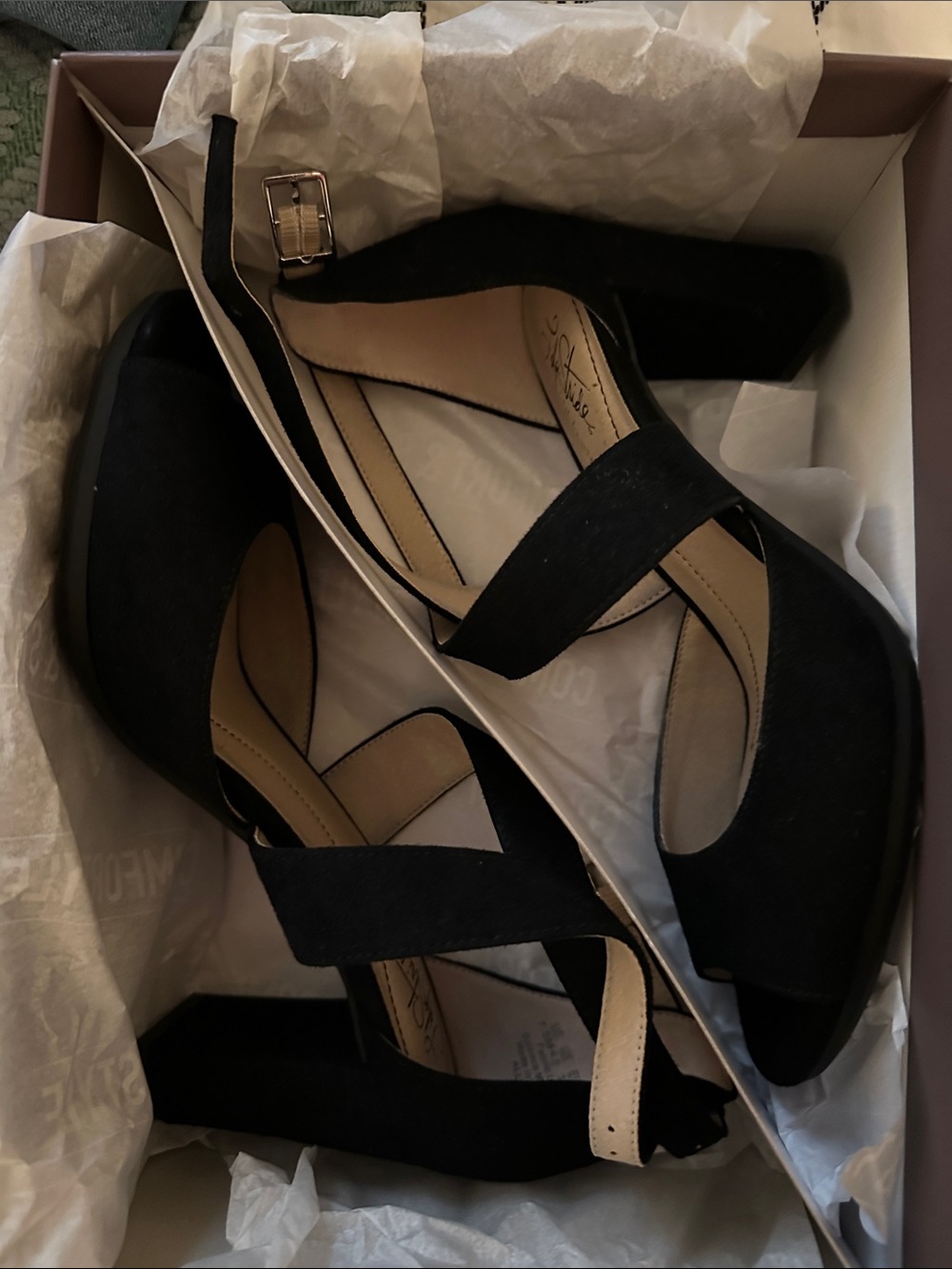 LifeStride Black Suede Crisscross Block Heel Sandals
